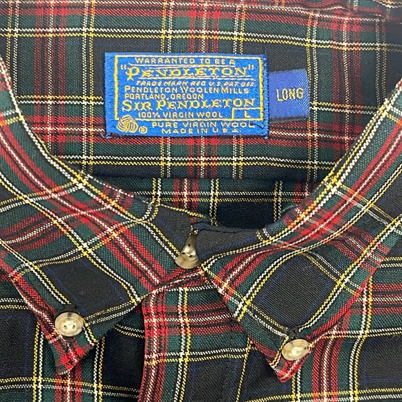 Vintage Pendleton Virgin Wool Button Up Long Sleeve Plaid Mens sz Large Long - Picture 2 of 8